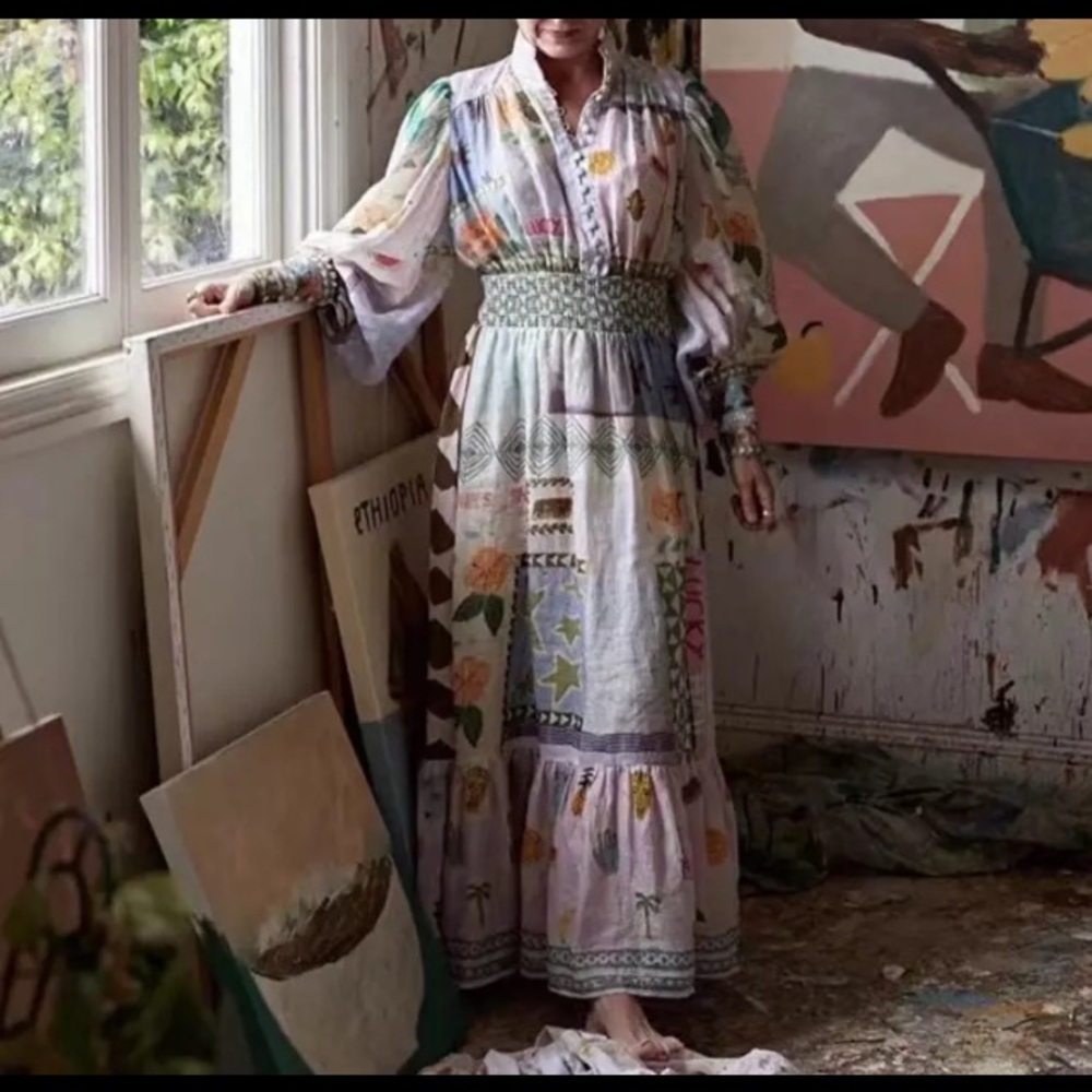 Patchwork Floral Maxi Dress in Pastel Green and Lavender - Picture 2 of 4